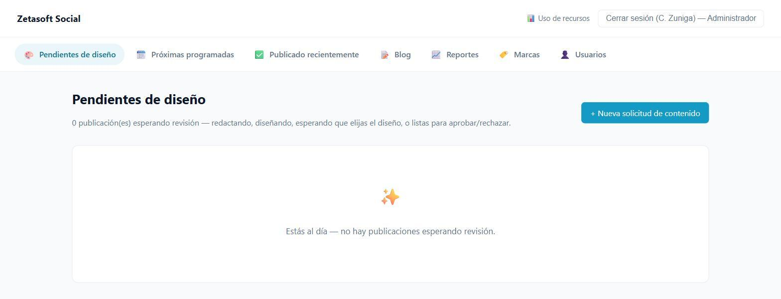 Captura del panel de gestion de redes sociales