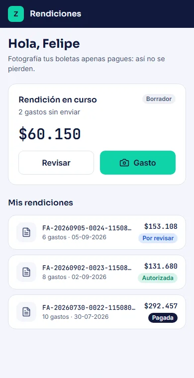 App de Rendiciones en el celular