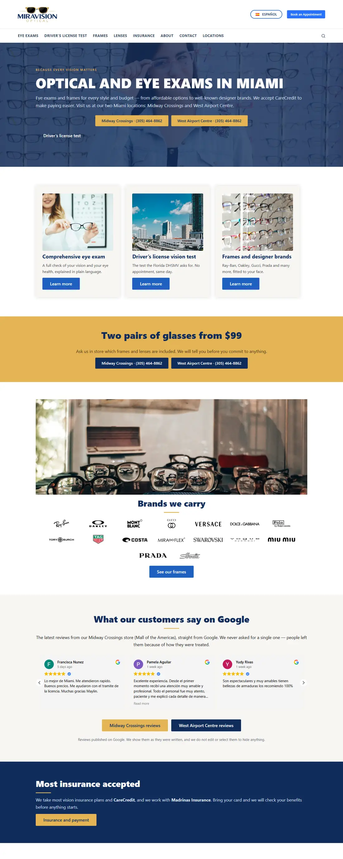 Sitio web · Miravision Optical