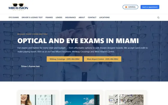Sitio web de Miravision Optical
